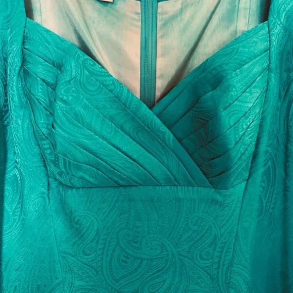 Vintage Gillian Silk Dress Size 10 Teal Green Blue Sweetheart Neckline Paisley - Picture 5 of 14